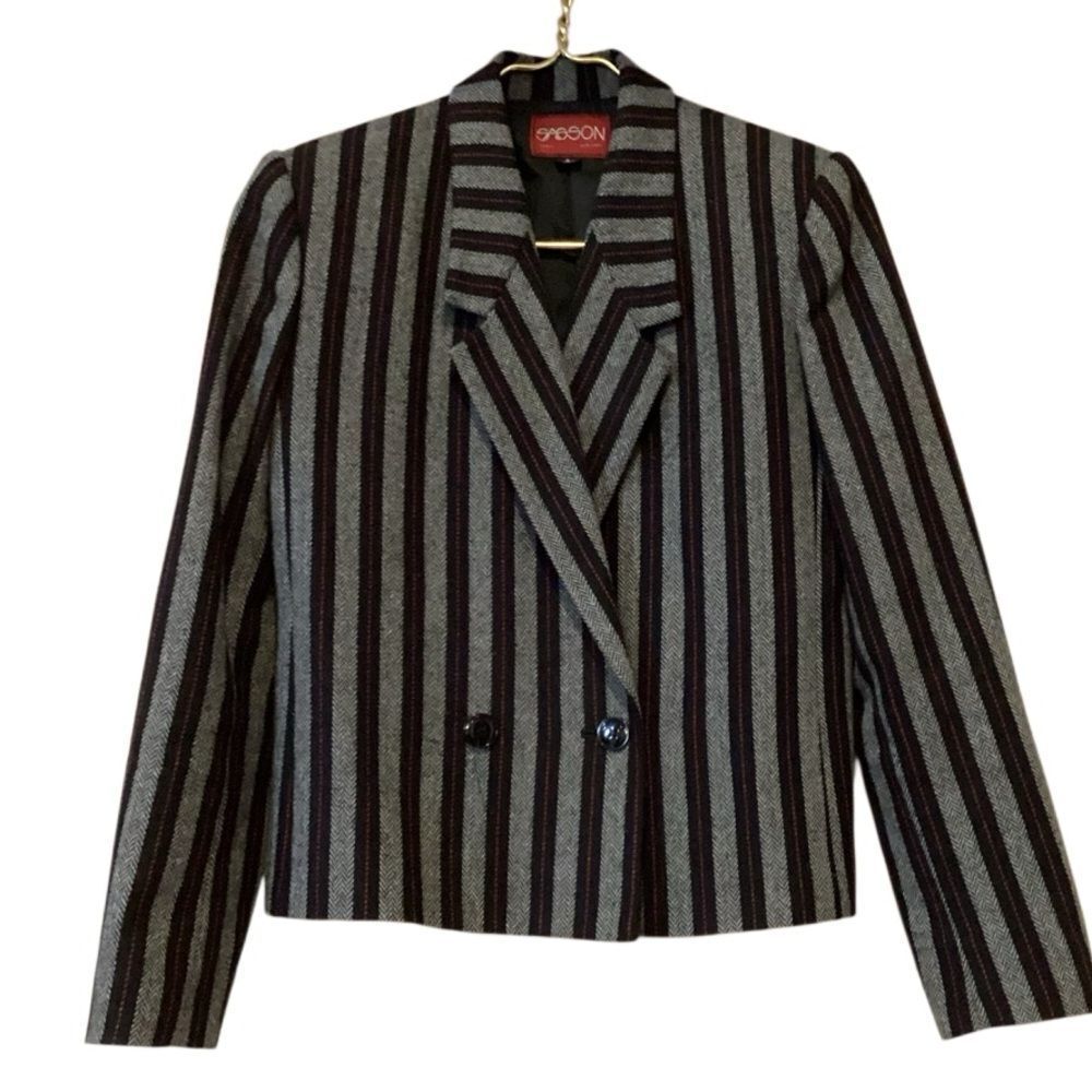 Vintage SASSON Blazer Wool Blend Striped Size 6 - Picture 5 of 8